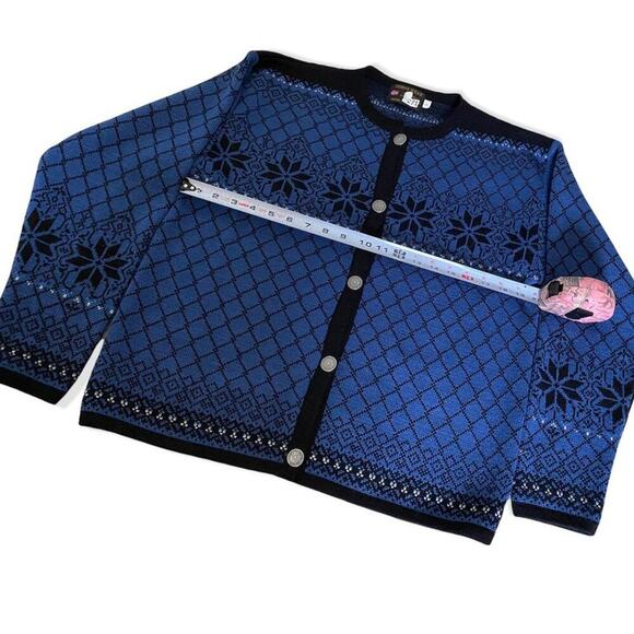 Norskwear Nordic 100% Wool Button Cardigan Blue Black Size Large - Picture 5 of 8